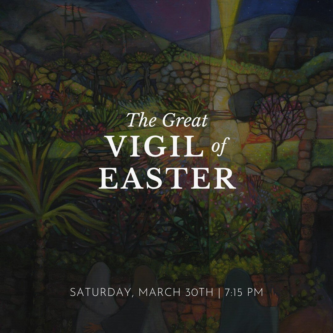 The Great Vigil is the first liturgy of Easter Day. It is celebrated between sunset on Holy Saturday and sunrise on Easter morning with the service begin in darkness. The liturgy consists of four parts. First is the Service of Light, where a new fire