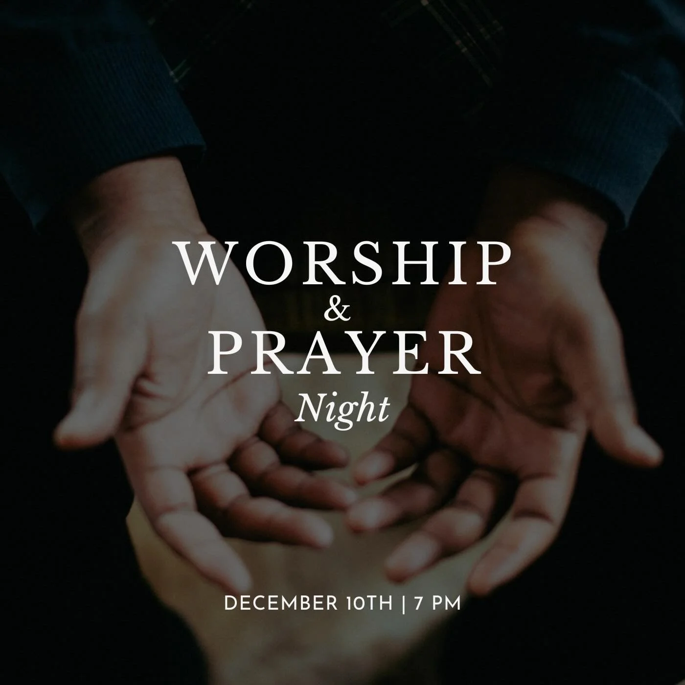Join us this Wednesday, December 10th at 7pm for a night of worship and prayer. In the midst of a busy season, we&rsquo;re setting aside sacred space to breathe, rest, and seek the Lord together. All are welcome. Come as you are and be refreshed in H