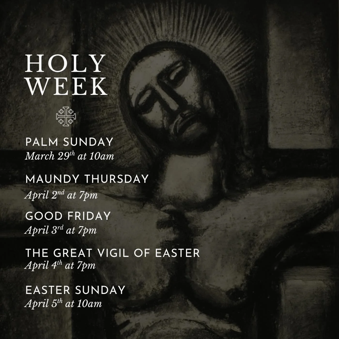 Join us for Holy Week. Come not only to observe, but to participate&mdash;to walk the road to the cross, to linger in the silence of the tomb, and to rejoice in the first light of resurrection. Whether you are able to join us for one service or the w