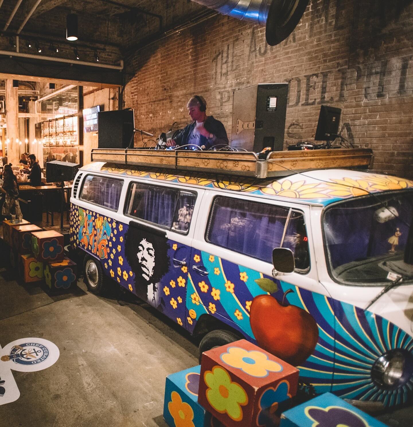 Elevating expectations through unexpected details is what we do best. We like to think outside of the box, or in this case, the van! To wow the audience from a new angle, we threw @pierson_dj on top of a vintage VW bus at the Beats &lsquo;n Eats Afte