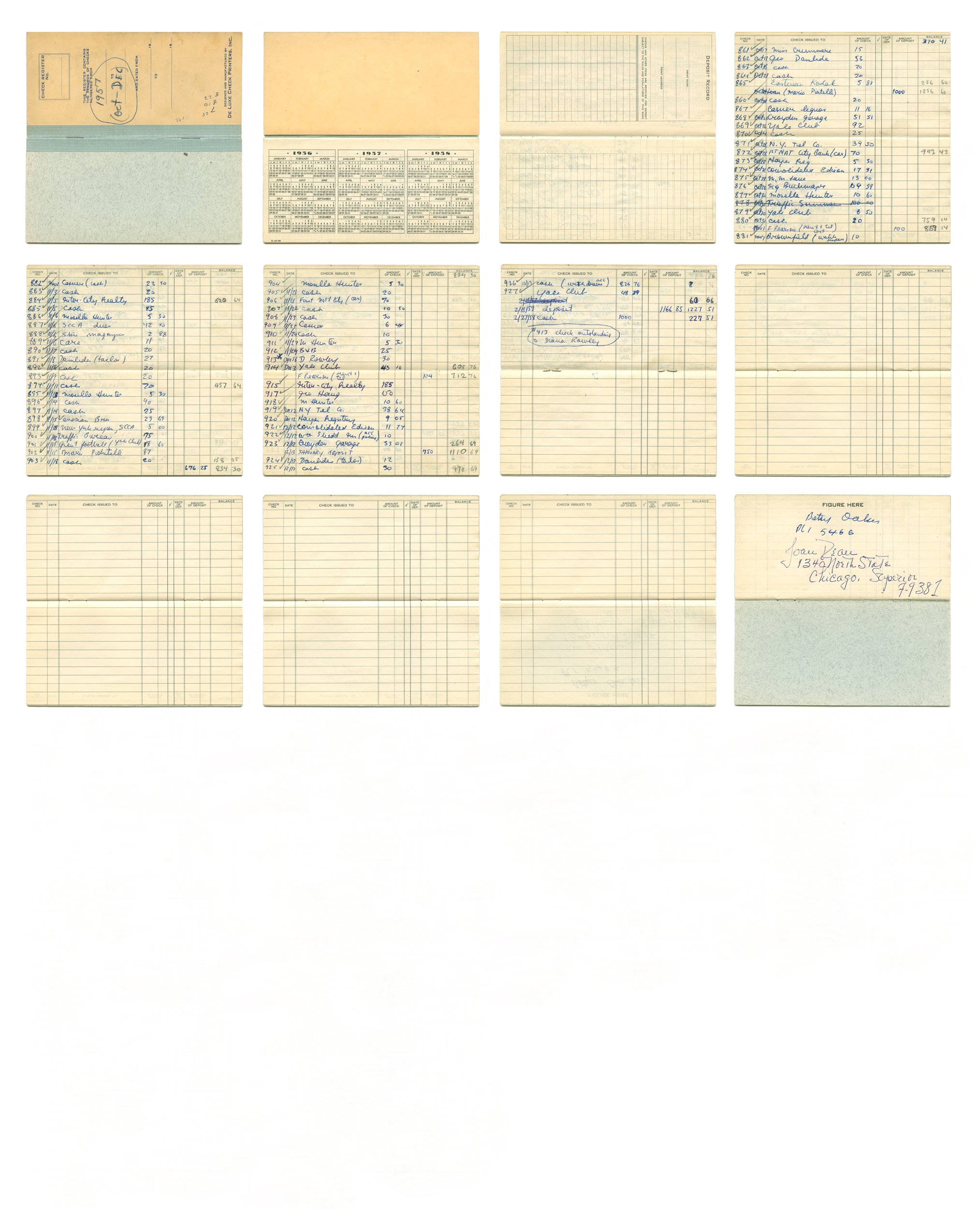 My Father’s Checkbook Ledger, Oct - Dec 1957, from the series PORTRAIT, Pigment print on archival paper, 30 W x 40 H Edition of 6, 2010-Present