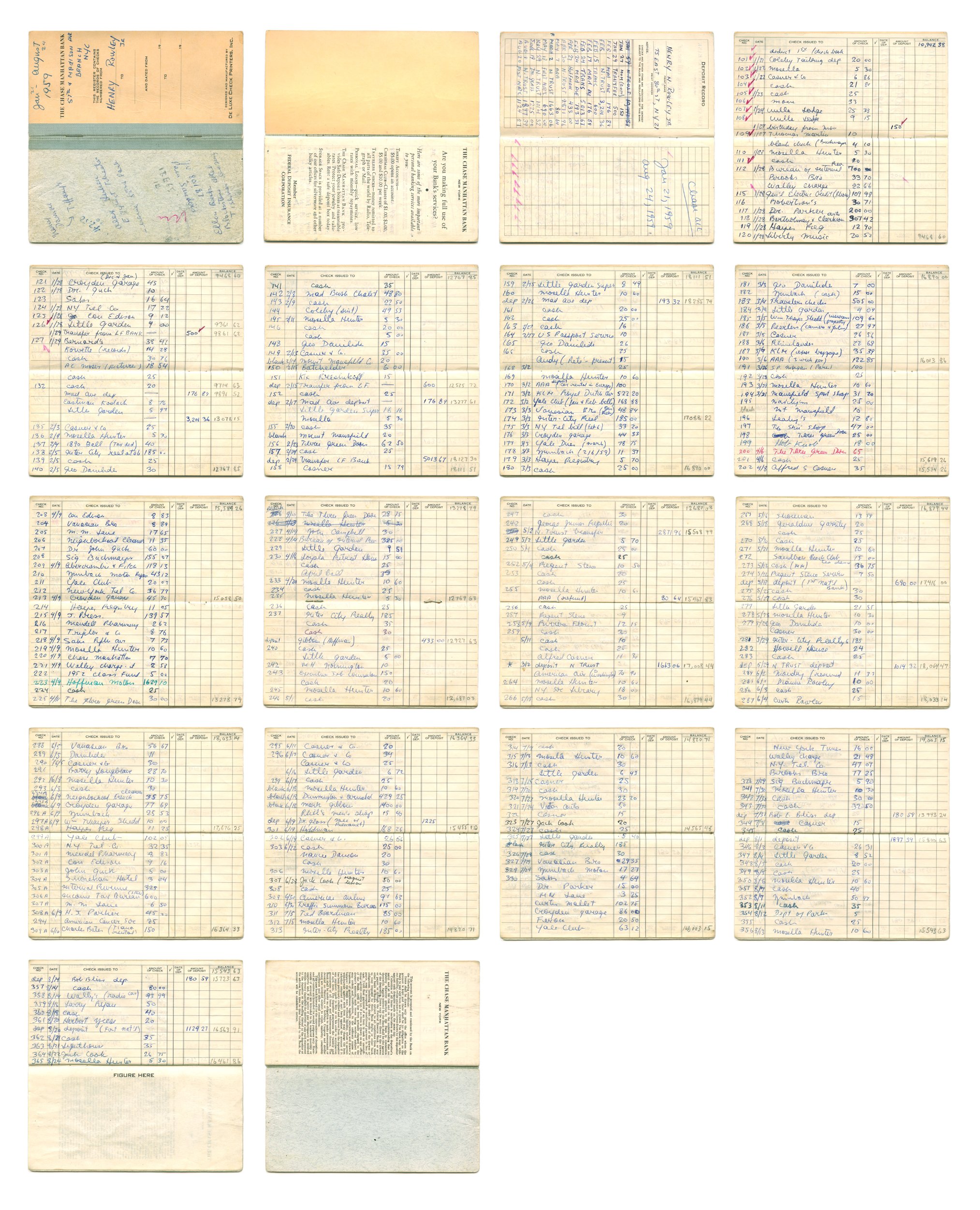 My Father’s Checkbook Ledger, Jan - Aug 1959, from the series PORTRAIT, Pigment print on archival paper, 30 W x 40 H Edition of 6, 2010-Present