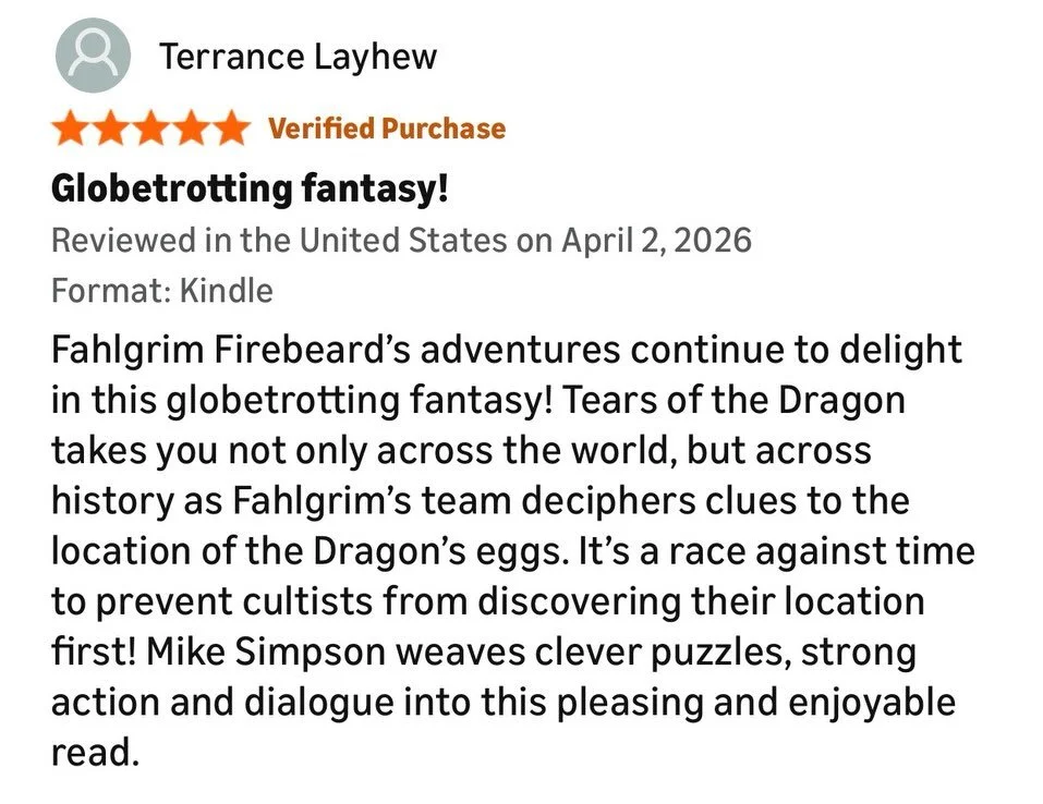 The first reviews are in and &ldquo;Tears of The Dragon&rdquo;
Is a massive hit!
As an author, I cannot emphasize enough how vitality important written reviews are. They not only help me sell more books, they also help me improve as an author! 
Follo