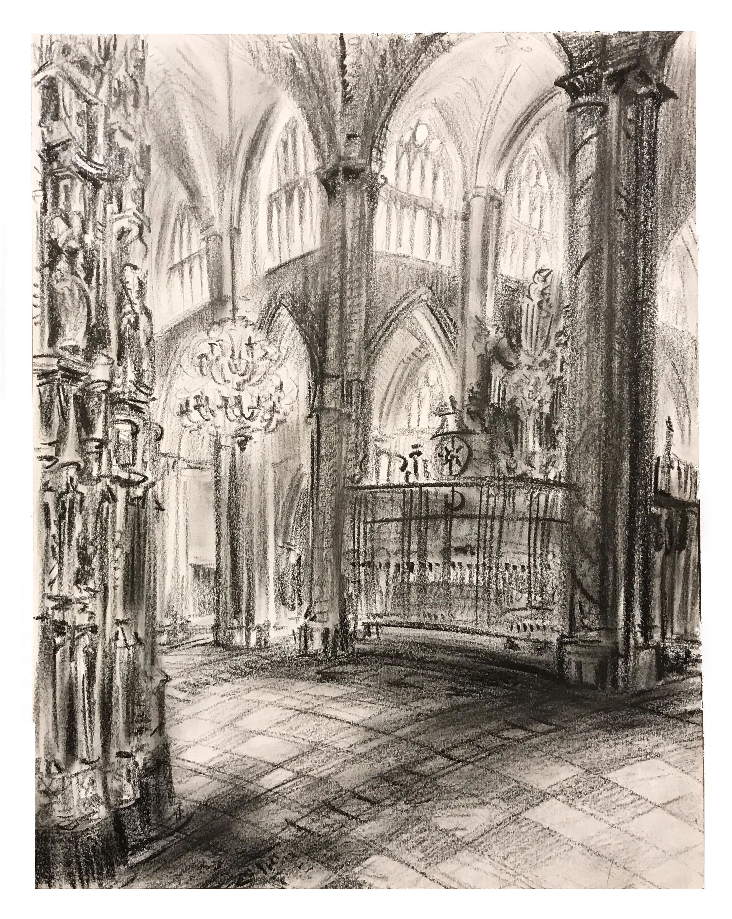  Steve Zolin   Cathedral, Toledo   2014  China marker on paper  Signed by the artist, lower left, and titled,  verso   Sheet: 14 x 11 inches 