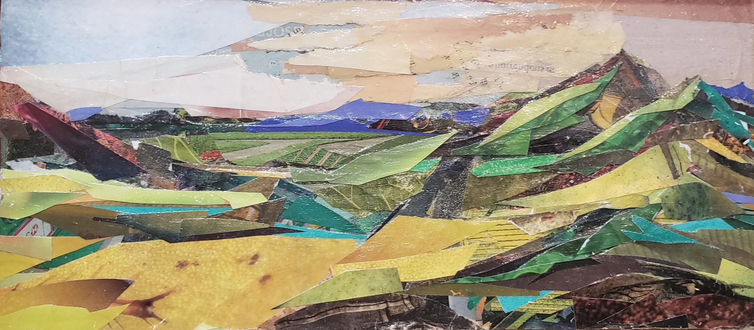 SOLD  Margaret Noel   Interstate III   2012  Collage on panel  Signed by the artist,  verso   4 1/4 x 9 1/2 inches  Framed: 5 1/2 x 10 1/2 inches 