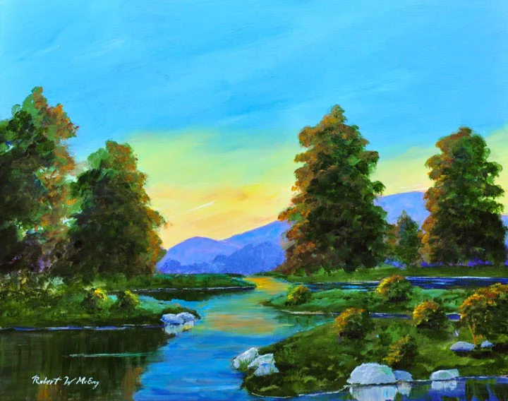 “Sunset on the Pomperaug” acrylic