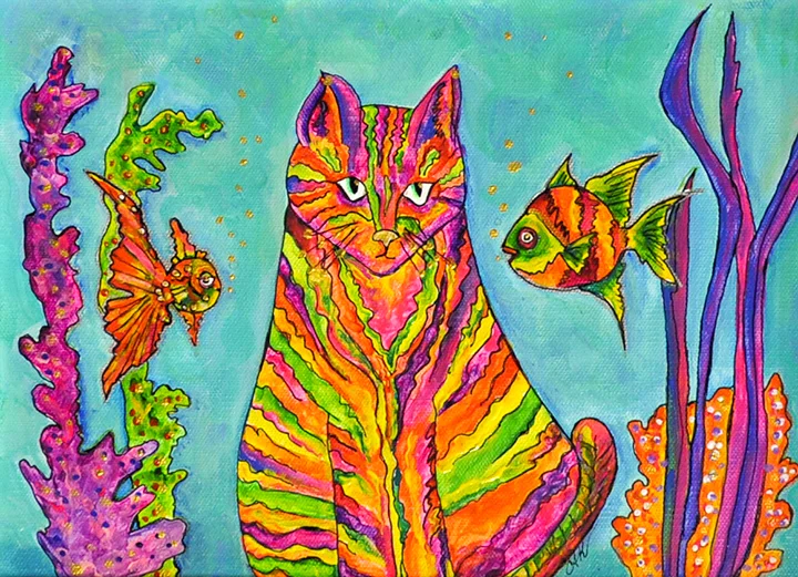 “Colorful Cat” acrylic