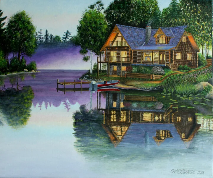 “Cabin on the Lake” acrylic