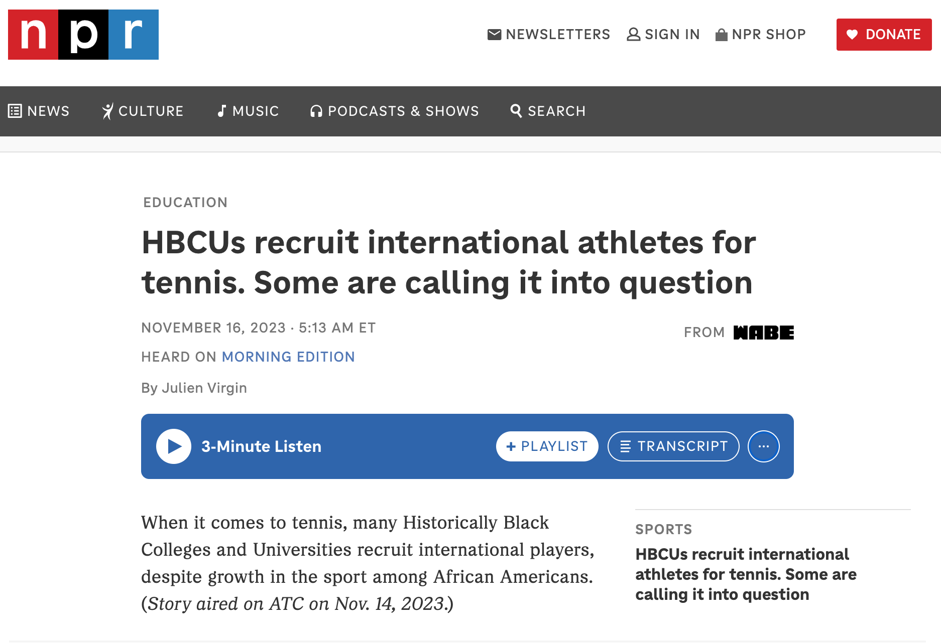 HBCUs Recruiting International Tennis Players Raises Question