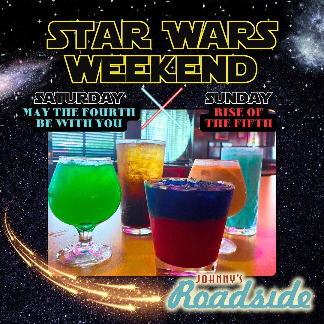 Embrace the Force this Star Wars Weekend with delicious drink specials!🌠 Saturday, May the Fourth Be With You and Sunday, Rise of the Fifth!  Don't miss this adventure!🌌🔫⭐
#starwars #starwarsweekend #jedi #maythefourth #riseofthefifth #may4th #may