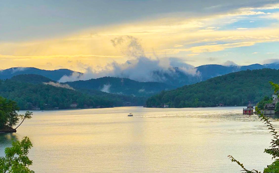 A beautiful view of Lake Burton at sunset