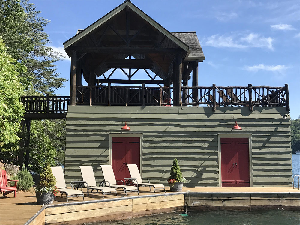 A lakeside home on Lake Burton with dock and boathouse