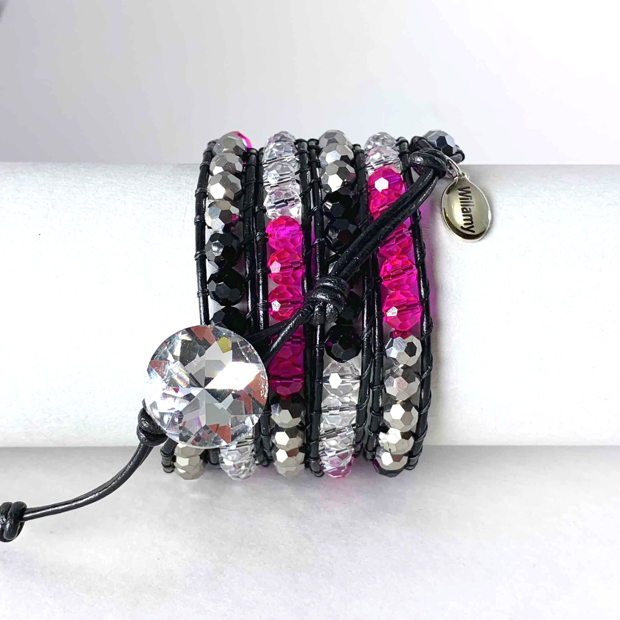 Fuschia Color Block Leather Wrap by Willamy Collection