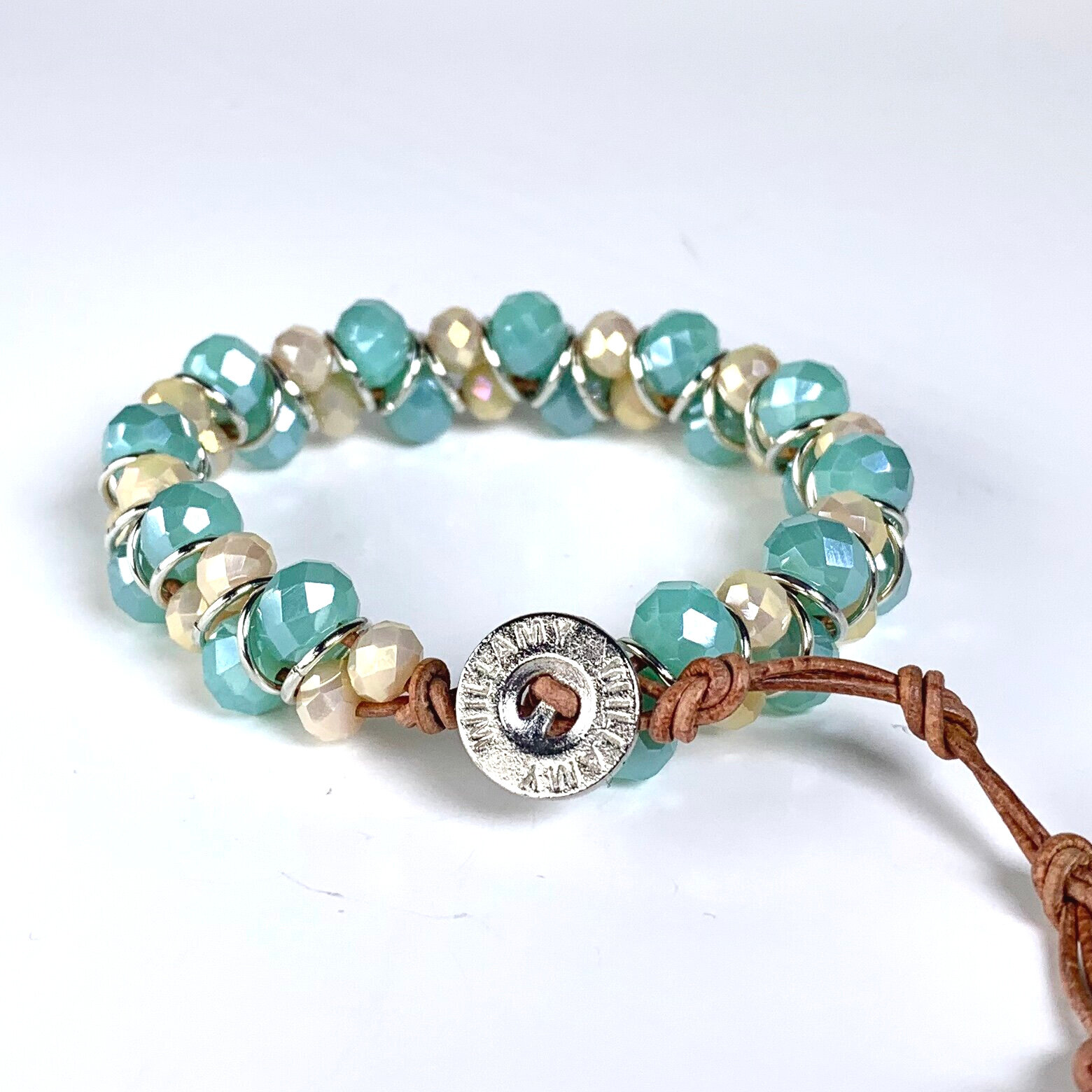 Turquoise /& Sand Multicolored Semi-Precious Stone Bead On Authentic Leather