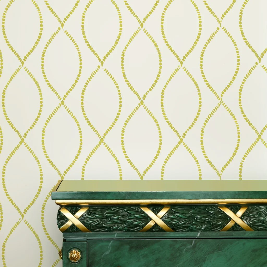 We're Intertwined in Citron (lime green) | Hand-block print wallpaper by Sarah & Ruby | Stunning feature wall in a bedroom, hallway, or entry.
