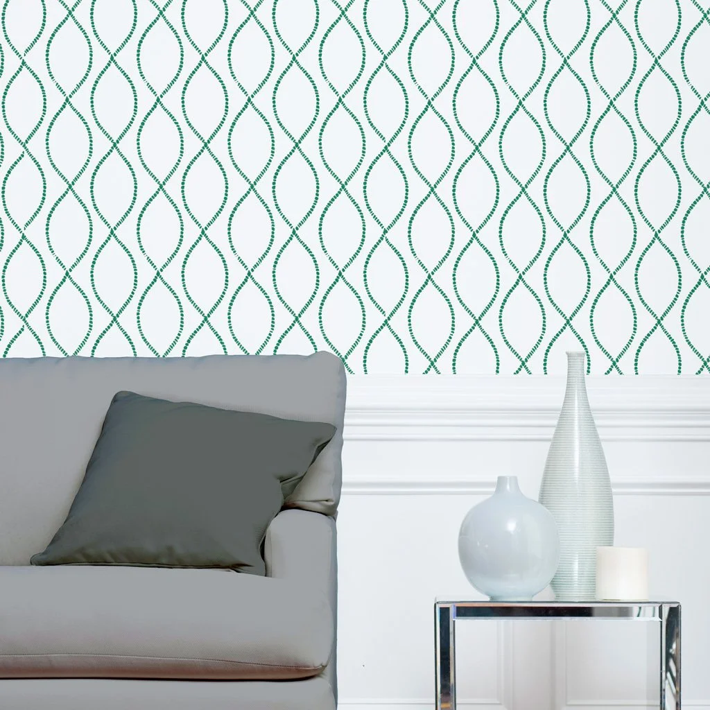 We're Intertwined in Jade (jade green) | Hand painted wallpaper by Sarah & Ruby | www.sarahrubydesign.com | Living room wallcovering, feature wall.