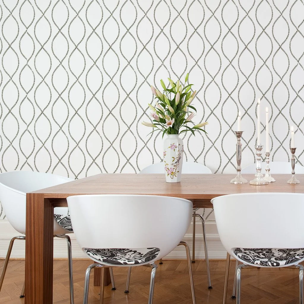 We're Intertwined | Hand print wallpaper by Sarah & Ruby | www.sarahrubydesign.com | Dining room feature wall.