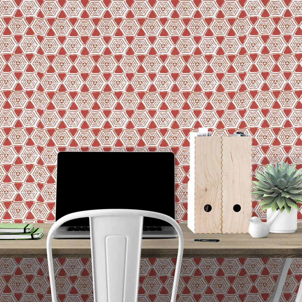 Caught In My Web | Hand-painted wallpaper by Sarah & Ruby | www.sarahrubydesign.com | Wallcovering used in office.