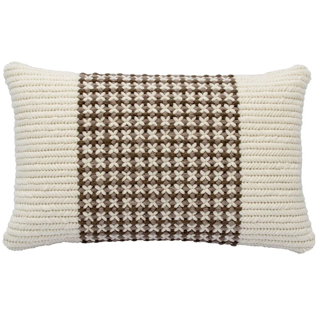 Textured Soft Brown Trellis handmade throw pillow. Hand stitched by artisans in California. 12"x20"