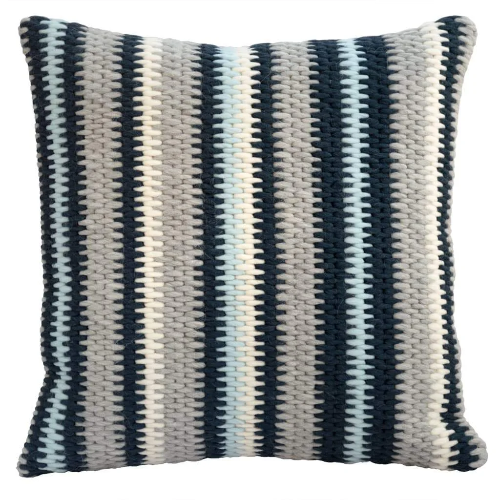 Textured navy blue and gray stripe handmade needlepoint throw pillow. 20"x20"