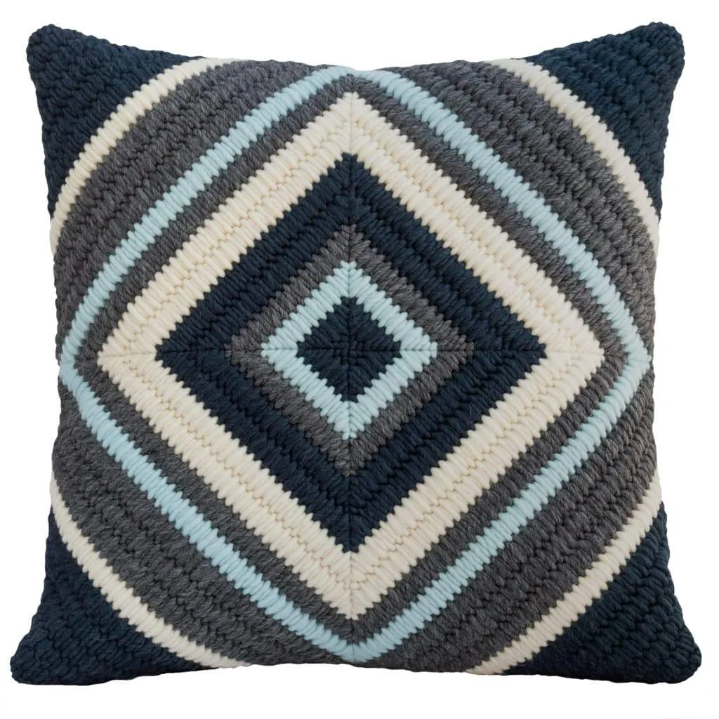 Textured needlepoint handmade navy blue cross throw pillow. 20"x20"