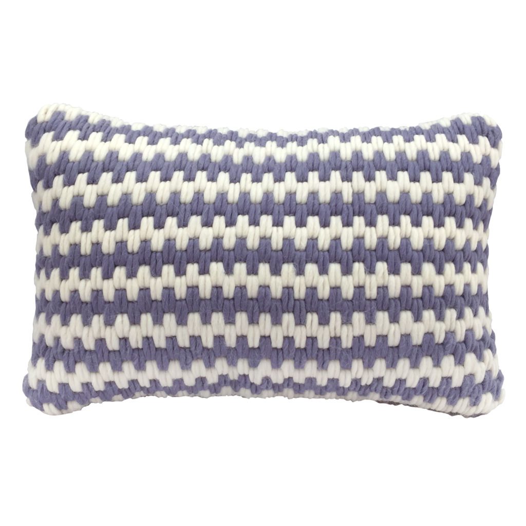 Super soft artisan made hand-stitched textured throw pillow in lavender stripe. Wool and linen. Needlepoint.
