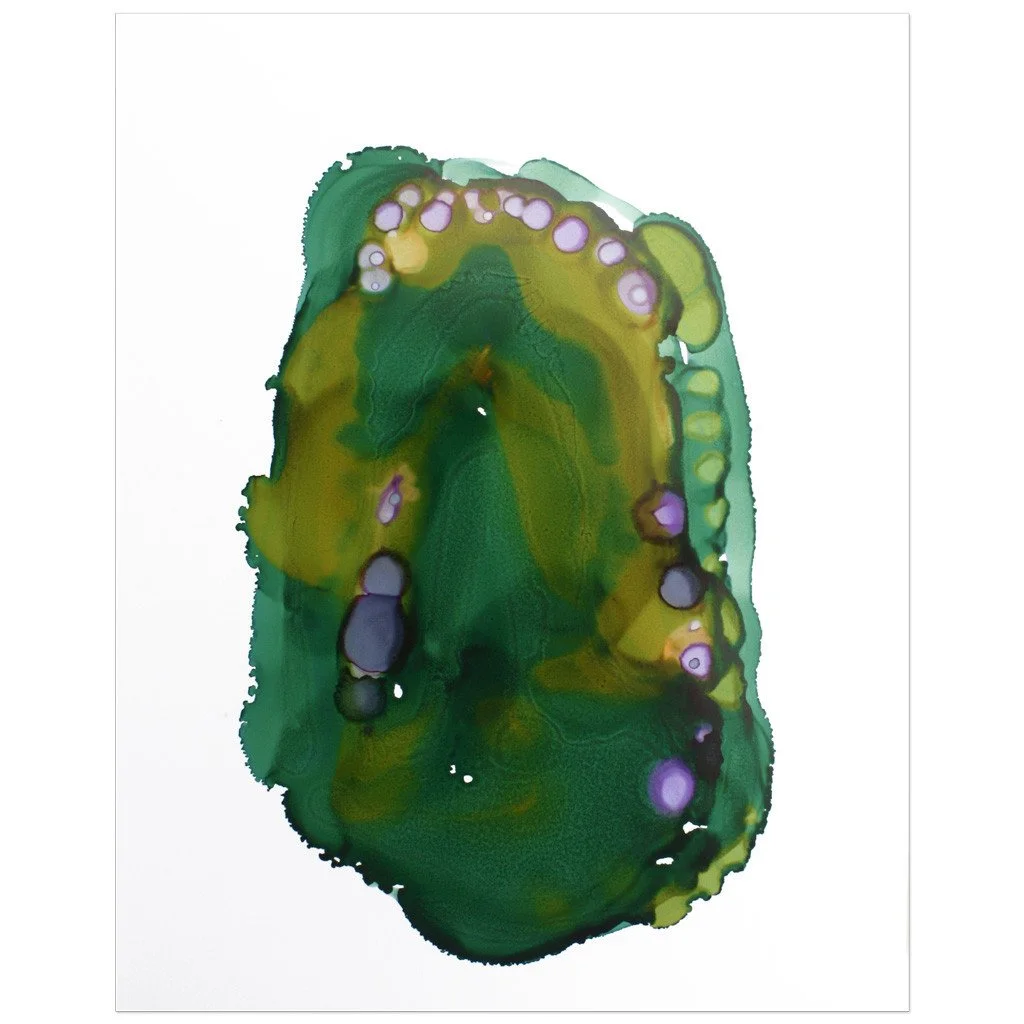 Abstract artwork. Ink on paper. 11"x14". Green. Sold unframed.