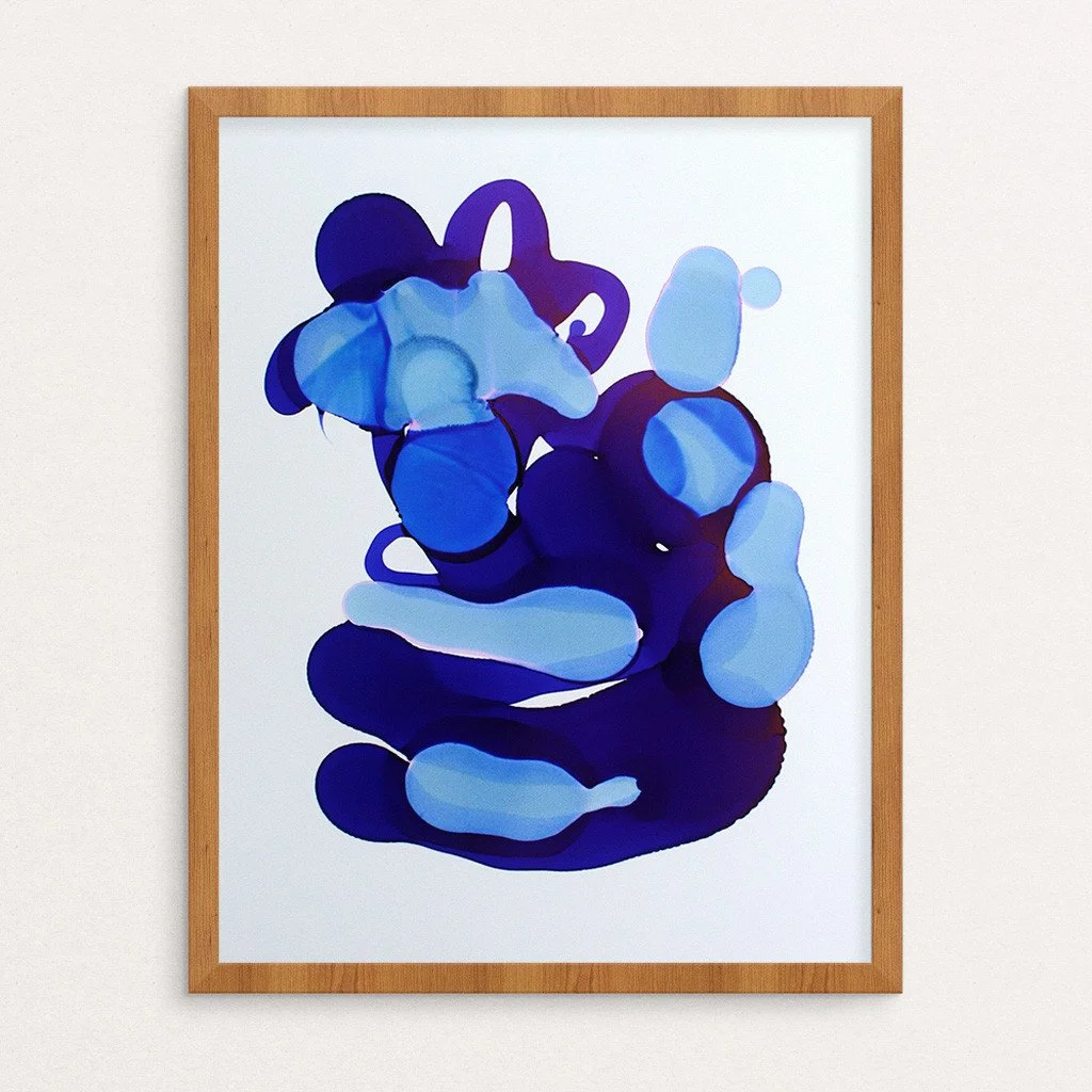 Abstract artwork. Ink on paper. 11"x14". Blue. Sold unframed.