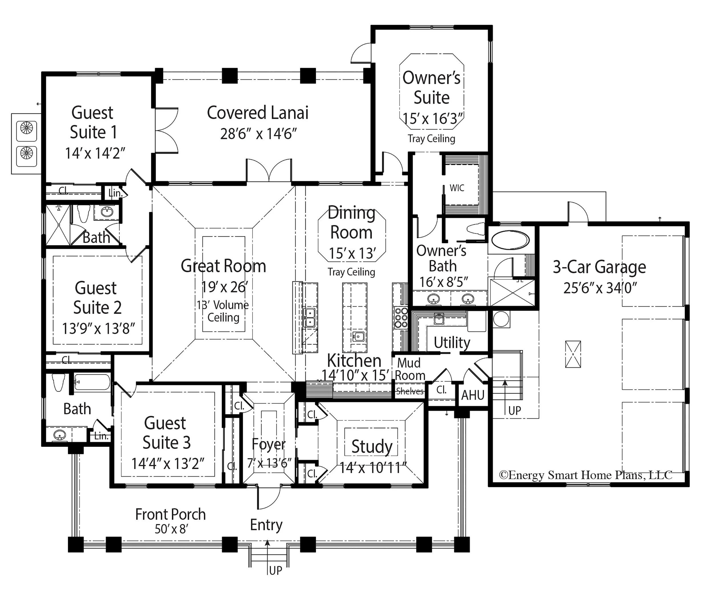 Winchester House Plan 563 4 Bed+Den, 3 Bath 2,893 sq. ft. — Wright