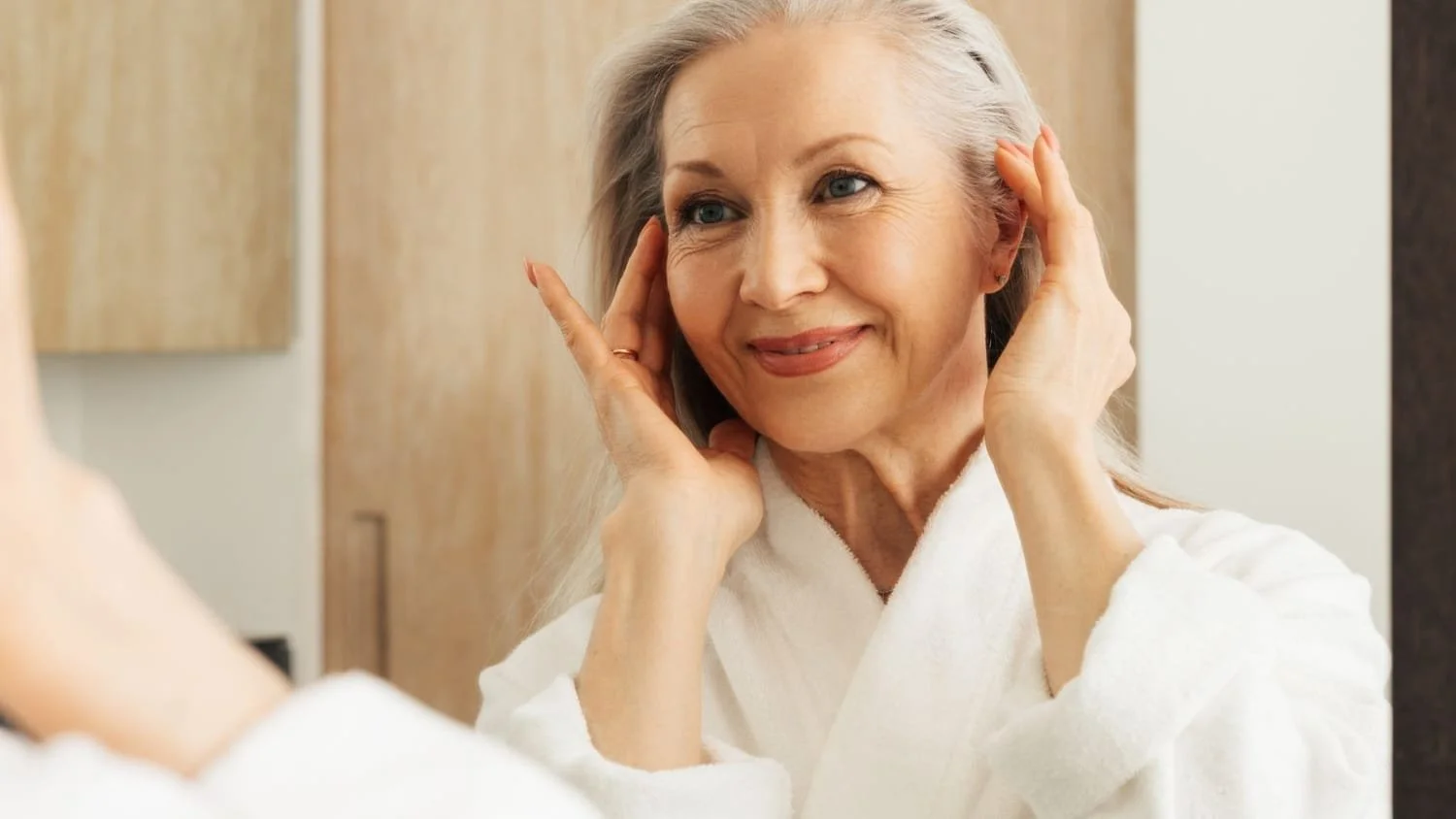 Healthy aging skincare routine for older women