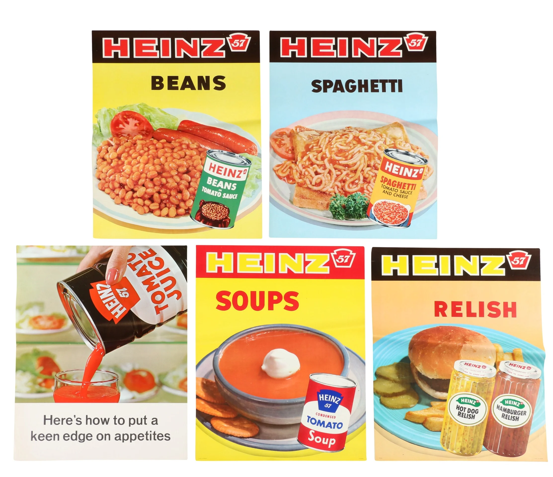 Several mid-century advertising lithographs like these Heinz posters, circa 1963, were stacked away from the heyday of the Rostock general store. Estimate $200-300.