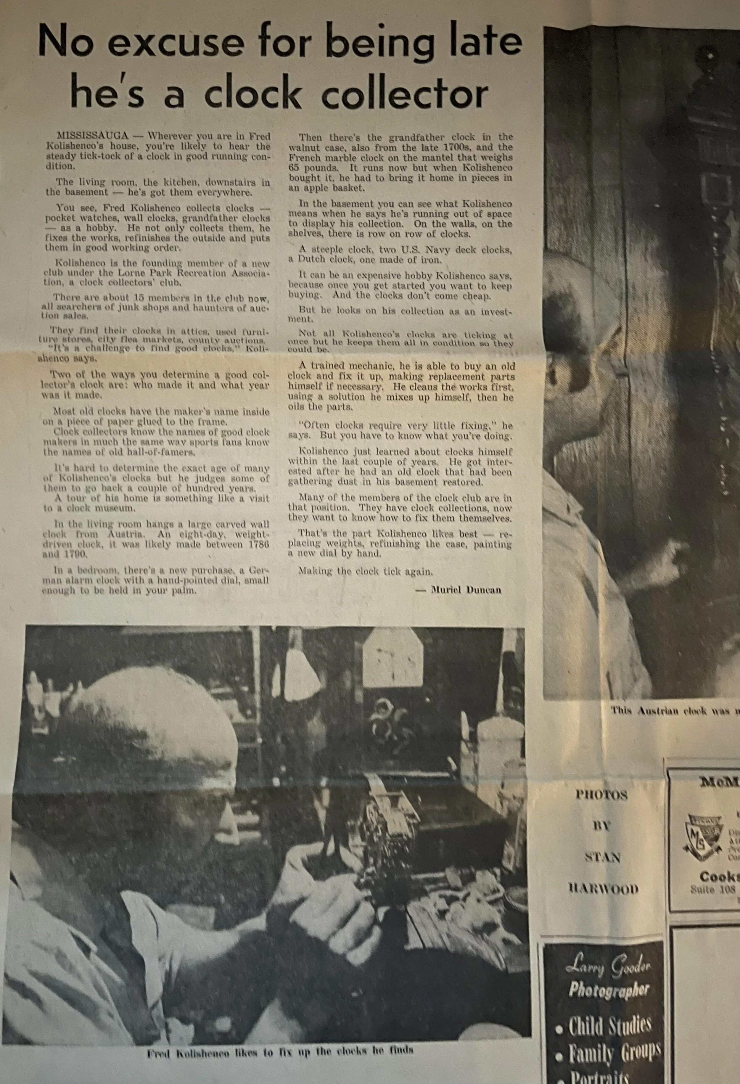 A newspaper article about Fred Kolishenco. Click to enlarge.