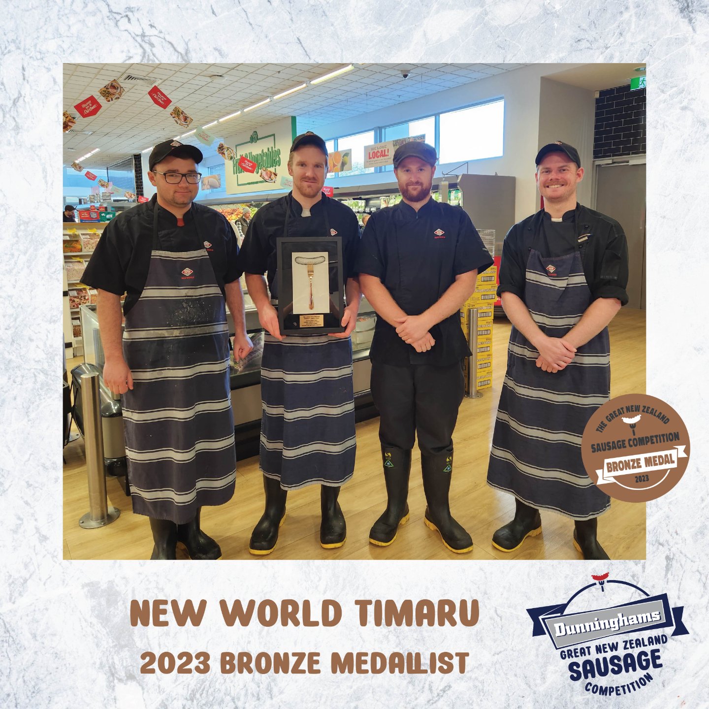 The team at New World Timaru have been busy since winning their Bronze medal for their Chicken, Leek and Bacon Sausages at last year&rsquo;s competition. Imagine quadrupling the number of snags you had to make weekly. What a fantastic result for the 