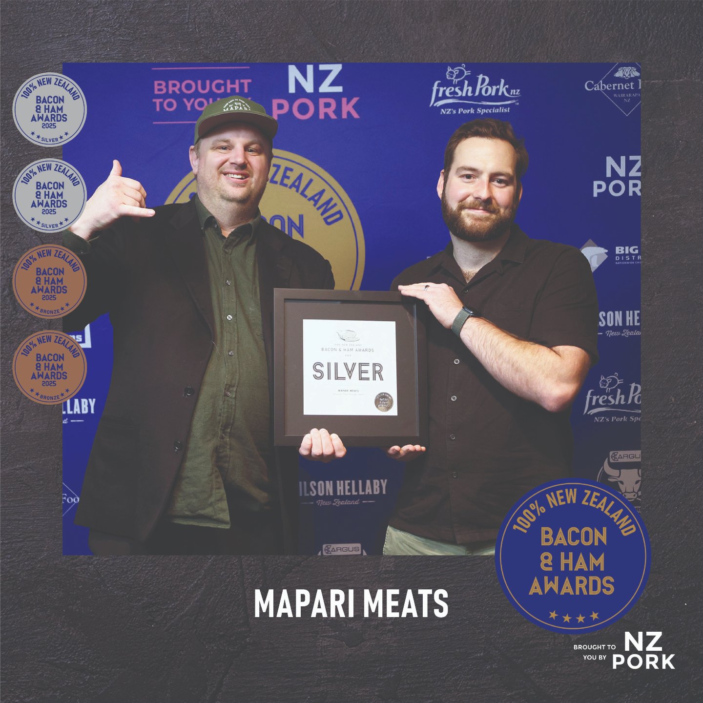 MEDALIST SPOTLIGHT 🔦

Mapari Meats

Recognition that keeps the standards high.

For Mapari Meats, four medals at the 100% New Zealand Bacon &amp; Ham Awards reflects the commitment and pride behind their products, while motivating the team to keep i
