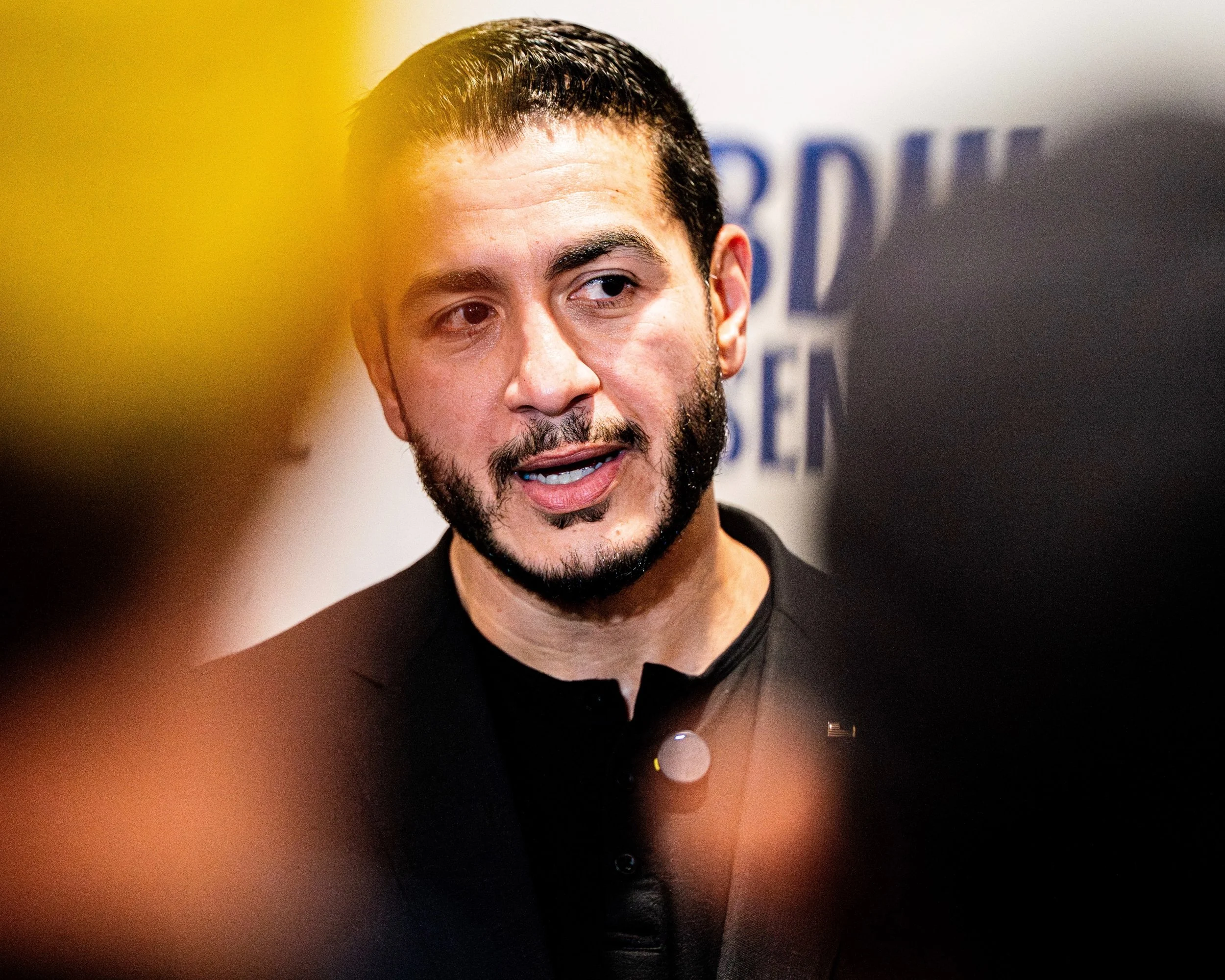 U.S. Senate candidate Abdul El-Sayed speaks with members of the media following a campaign rally at the University of Michigan in Ann Arbor, Mich., Tuesday, April 7, 2026.