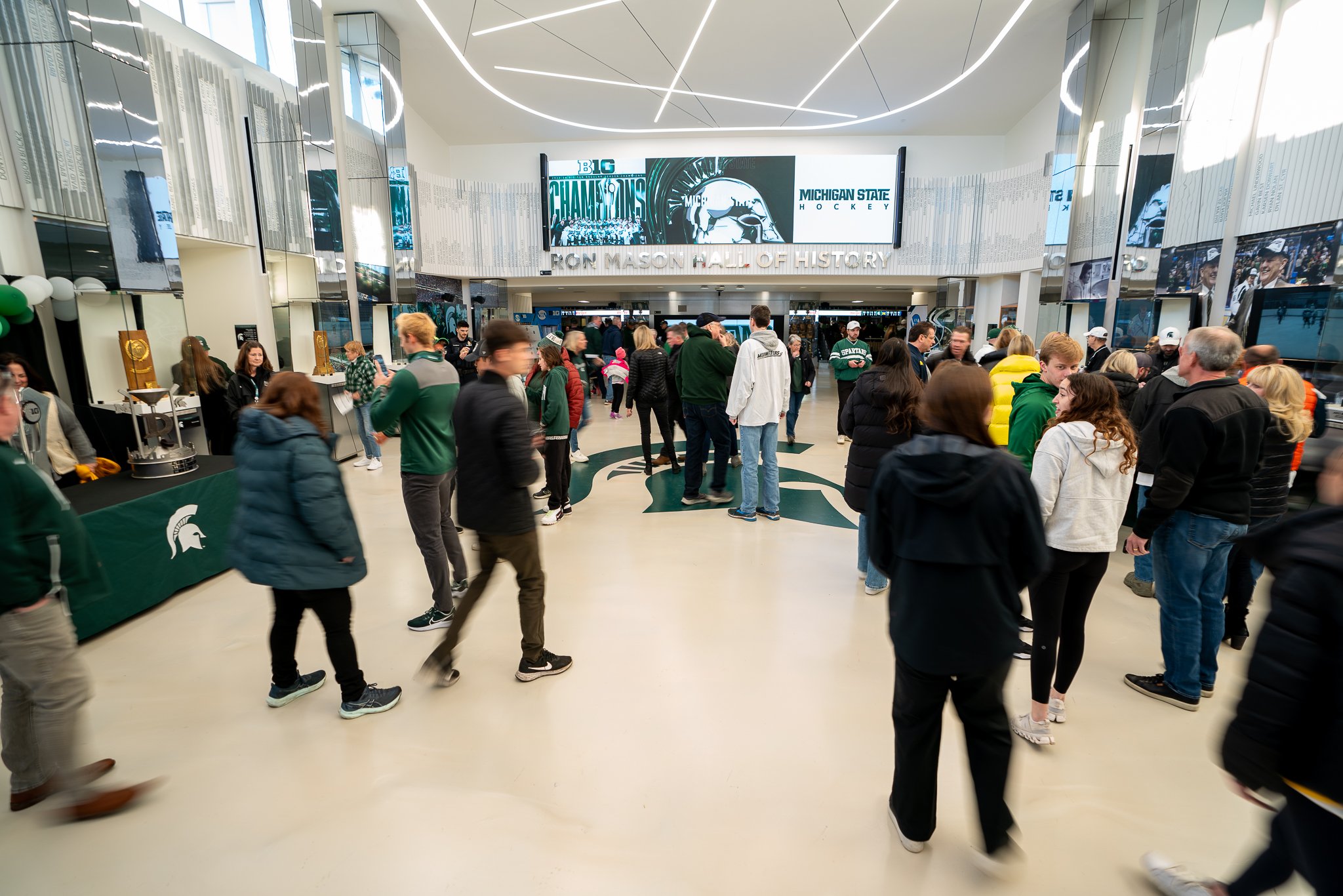 Fans enter Munn Ice Arena ahead of the Big Ten Hockey Tournament championship game between Michigan State and Michigan in East Lansing, Mich., Saturday, March 23, 2024. The sellout crowd of 6,555 marked one of the most anticipated matchups in the are