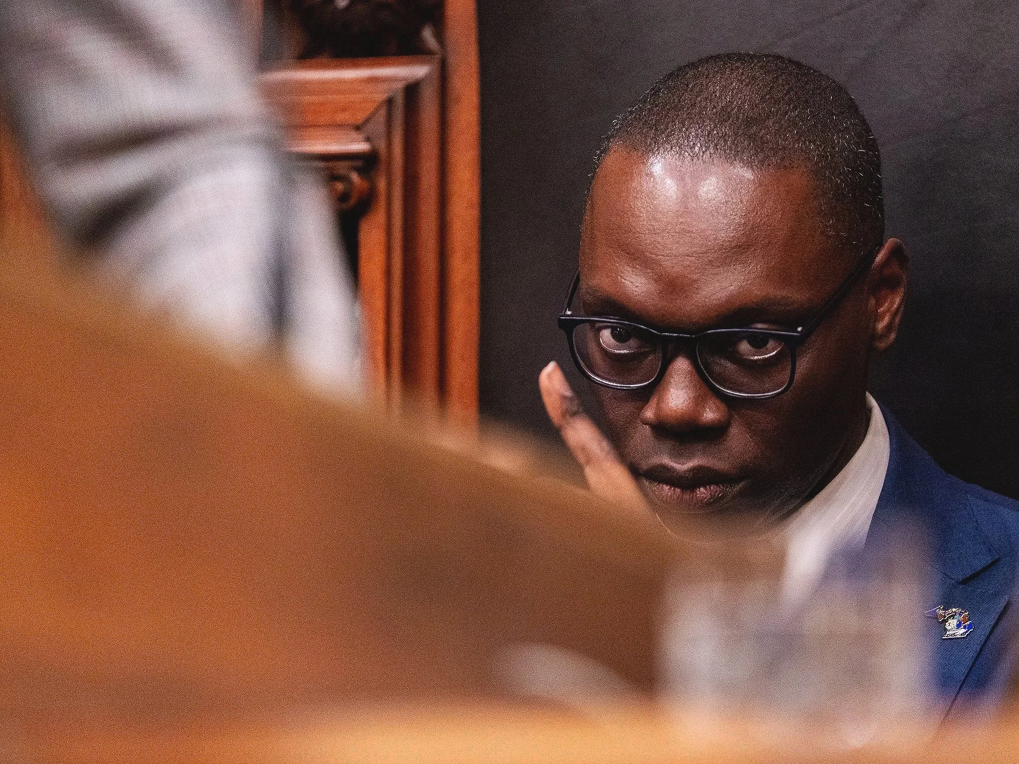 Michigan Lt. Gov. Garlin Gilchrist II listens as Gov. Gretchen Whitmer delivers her State of the State address at the Michigan State Capitol in Lansing, Mich., Wednesday, Feb. 26, 2025. Gilchrist, who has served alongside Whitmer since 2019, would la