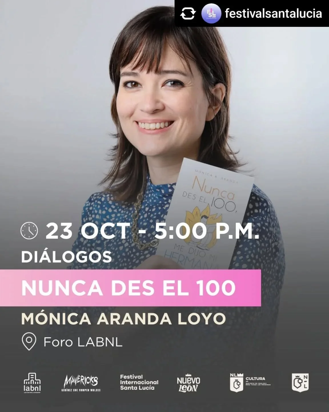 Get @reshare_app &bull; @festivalsantalucia Dar menos no es rendirse, es elegir.

En &ldquo;Nunca des el 100&rdquo;, M&oacute;nica Aranda Loyo nos invita a repensar la cultura del exceso para abrazar la calma, el autocuidado y la vida con prop&oacute