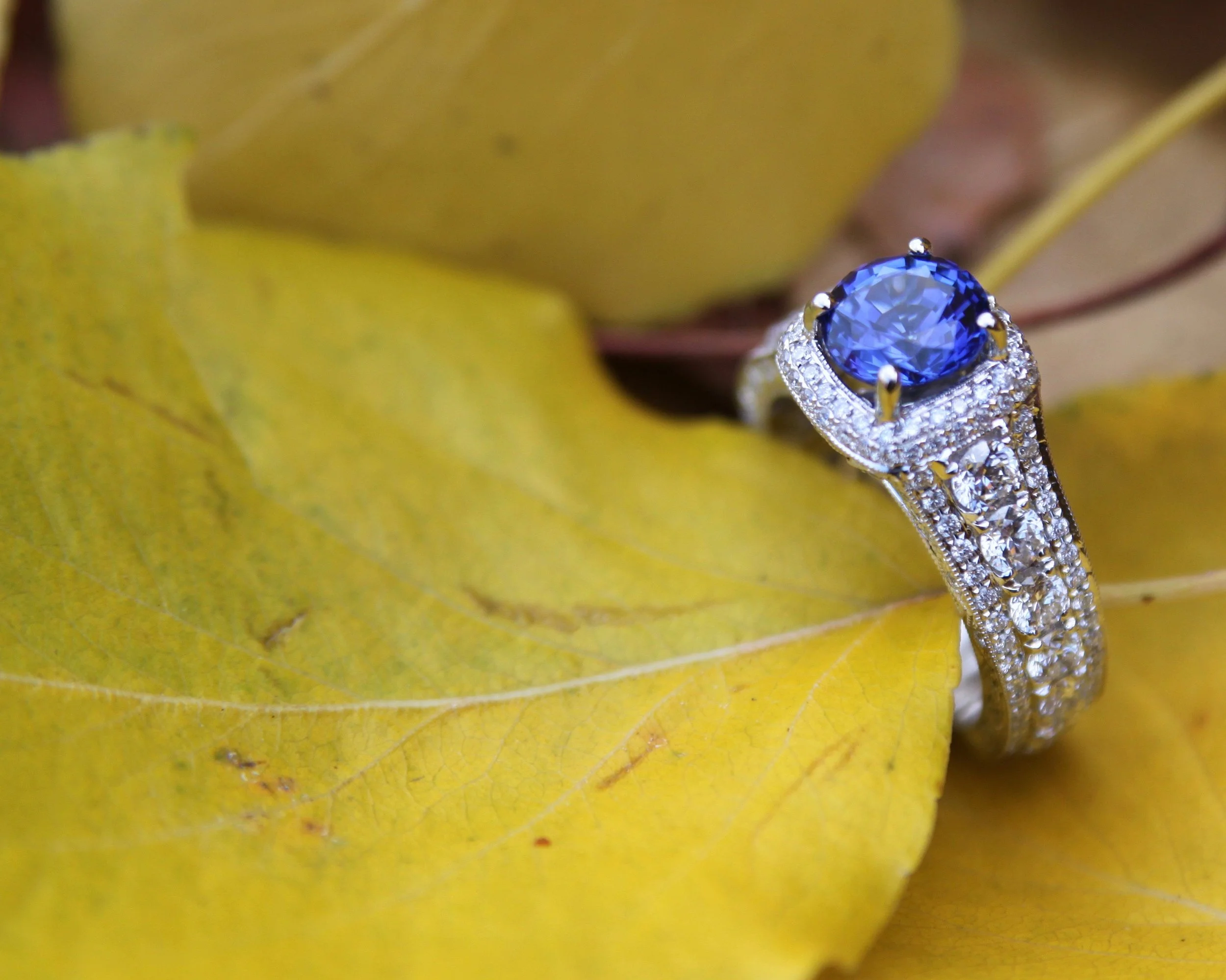 Stunnning Ceylon Sapphire and Diamond Custom Ring