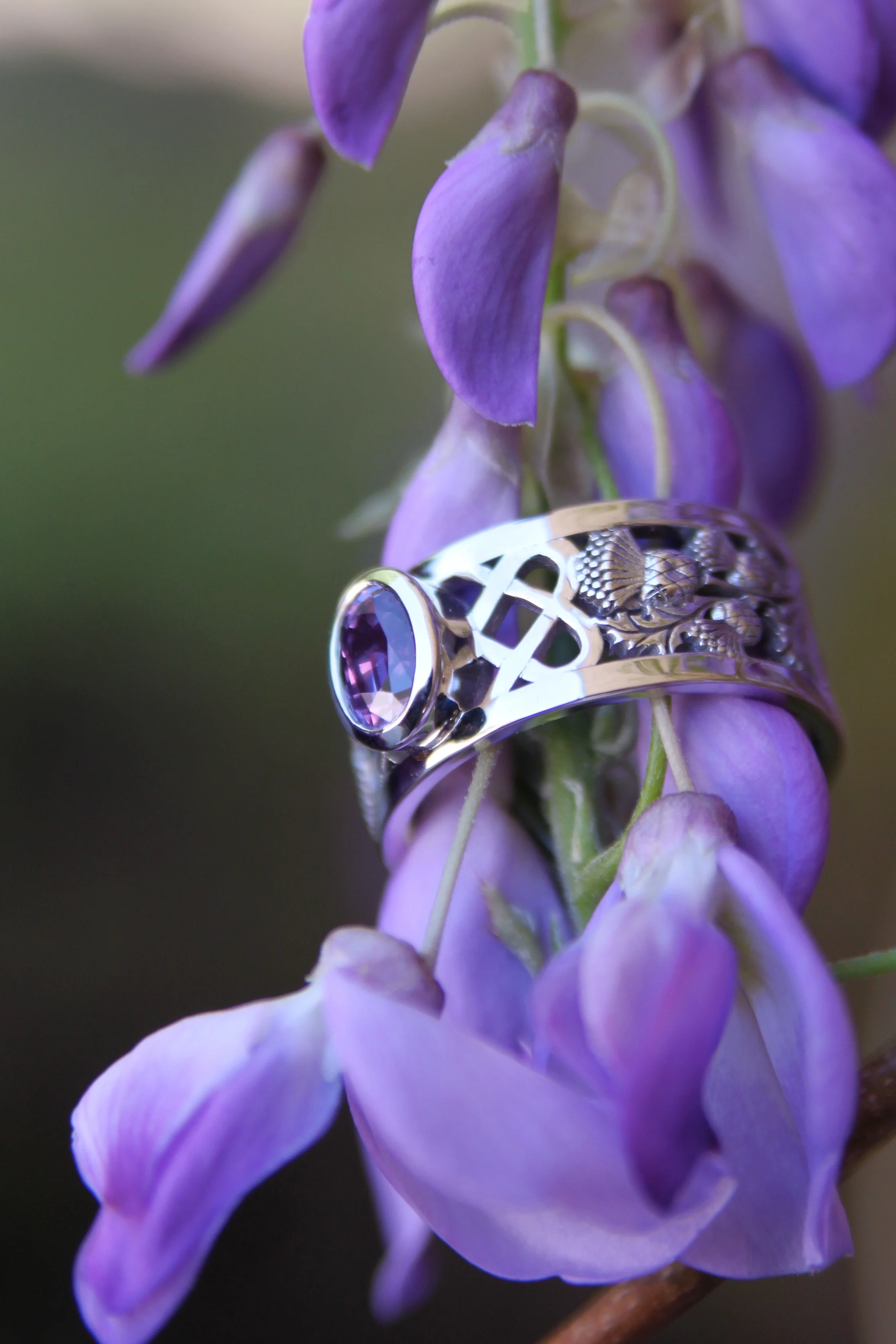 Scottish Thislte Ring with Purple Sapphire