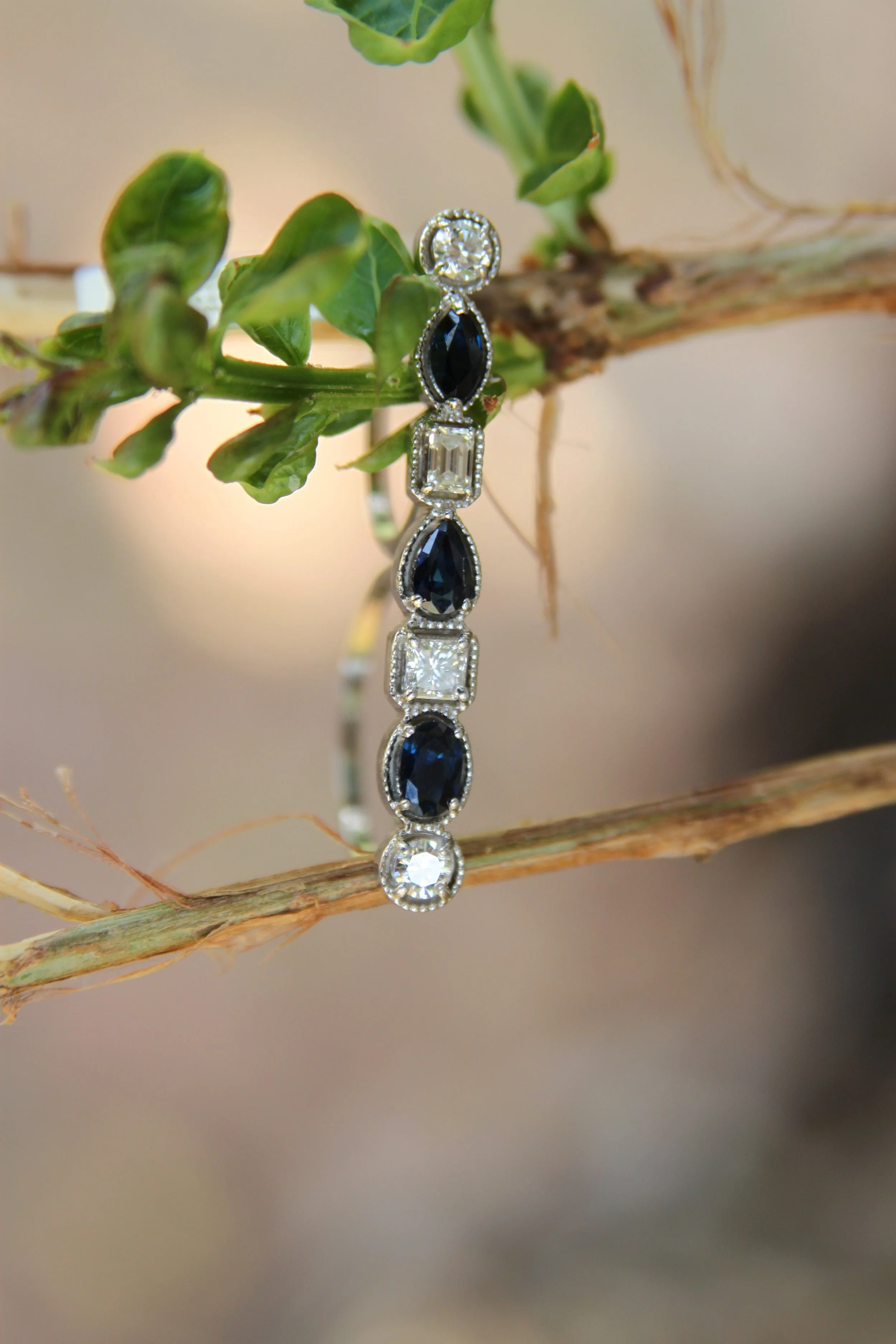 Custom Sapphire and Diamond Two-Finger Ring