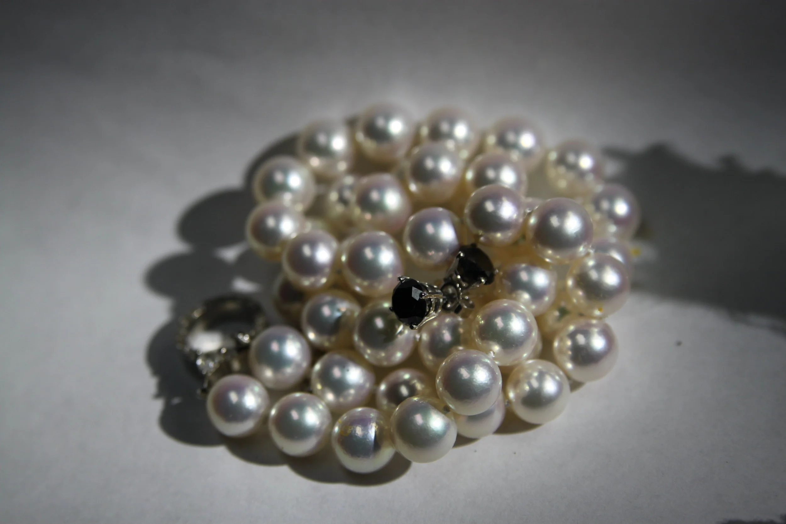 Custom Freshwater Pearls and Black Diamond Studs
