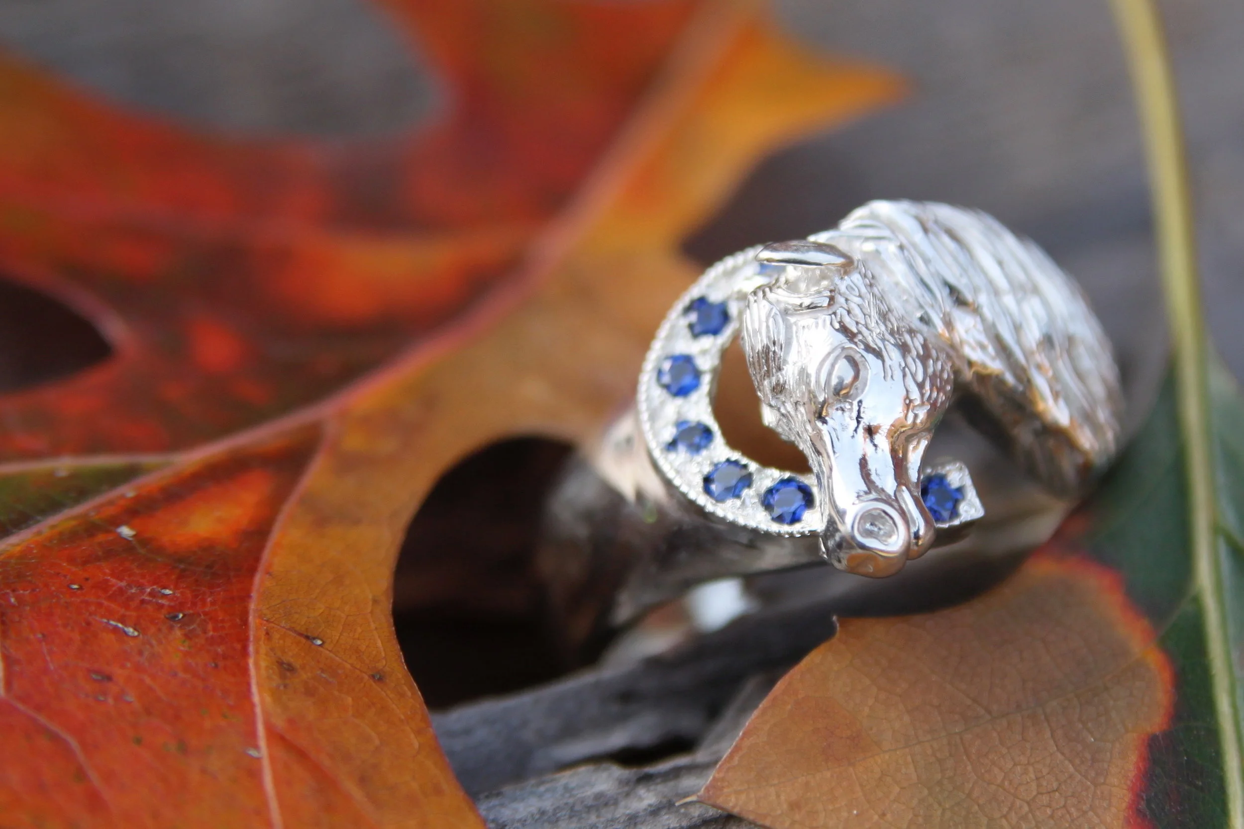 Custom Sterling Silver Horse and Horseshoe Ring