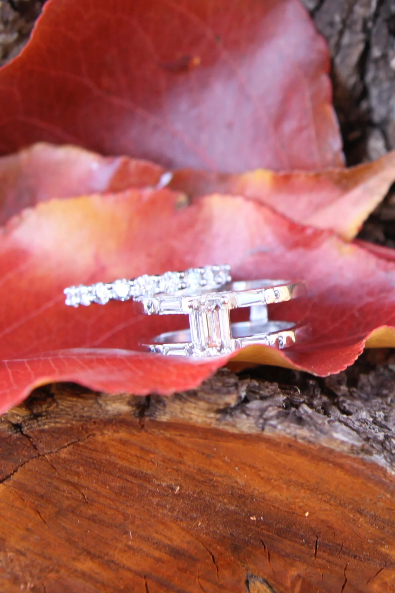 Emerald Cut Diamond Slideable Custom Wedding Set