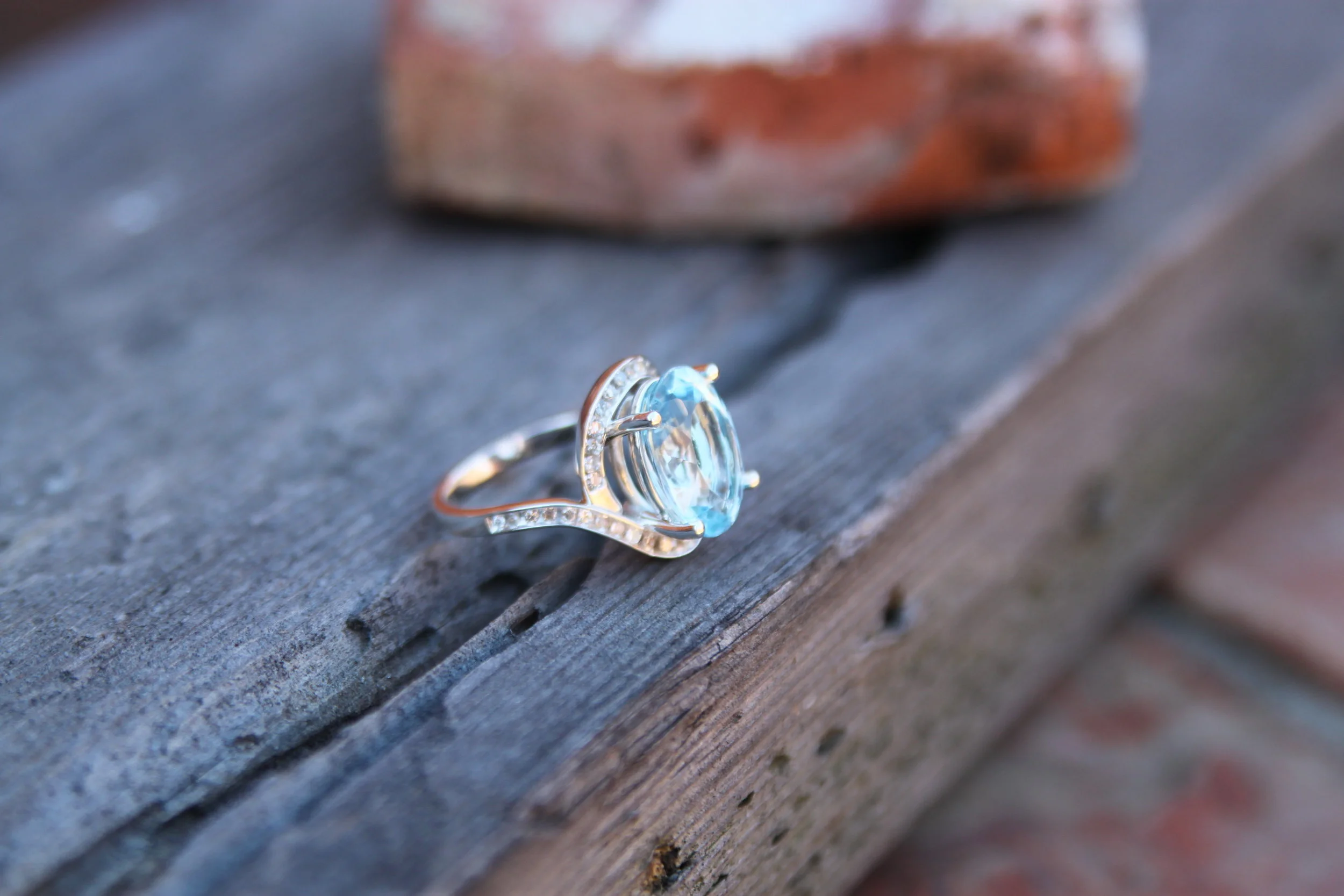 Oval Shaped Aquamarine and Diamond Custom Ring