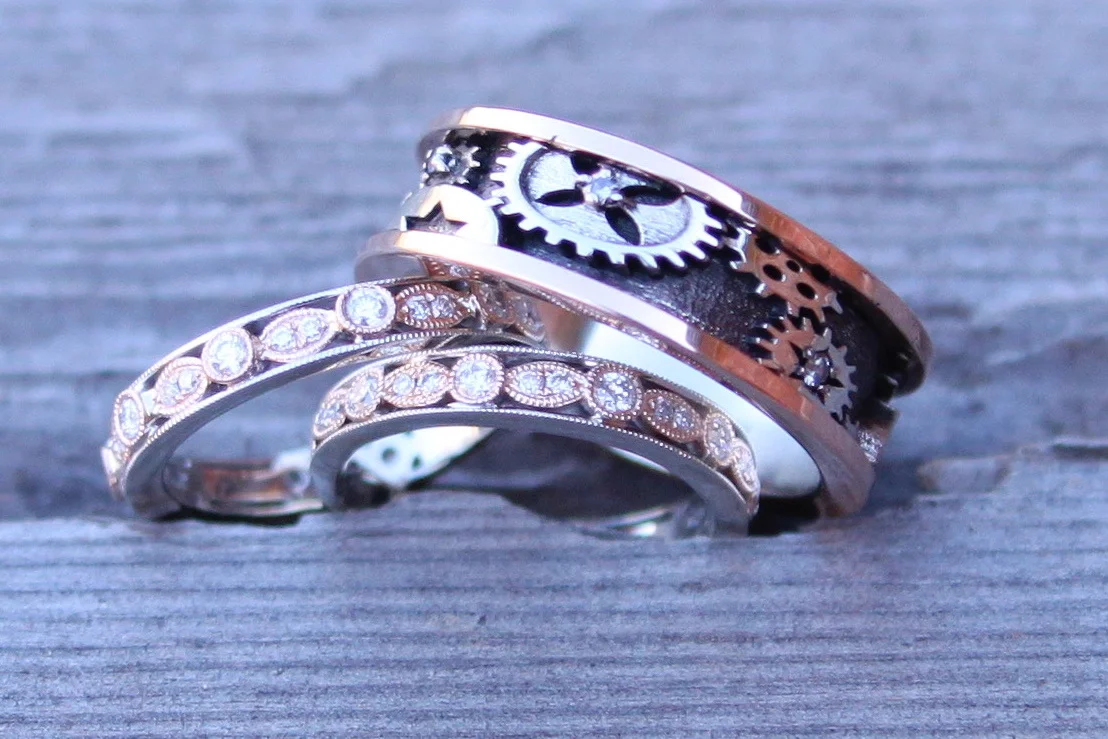 Custom Two-Tone His and Hers Wedding Bands