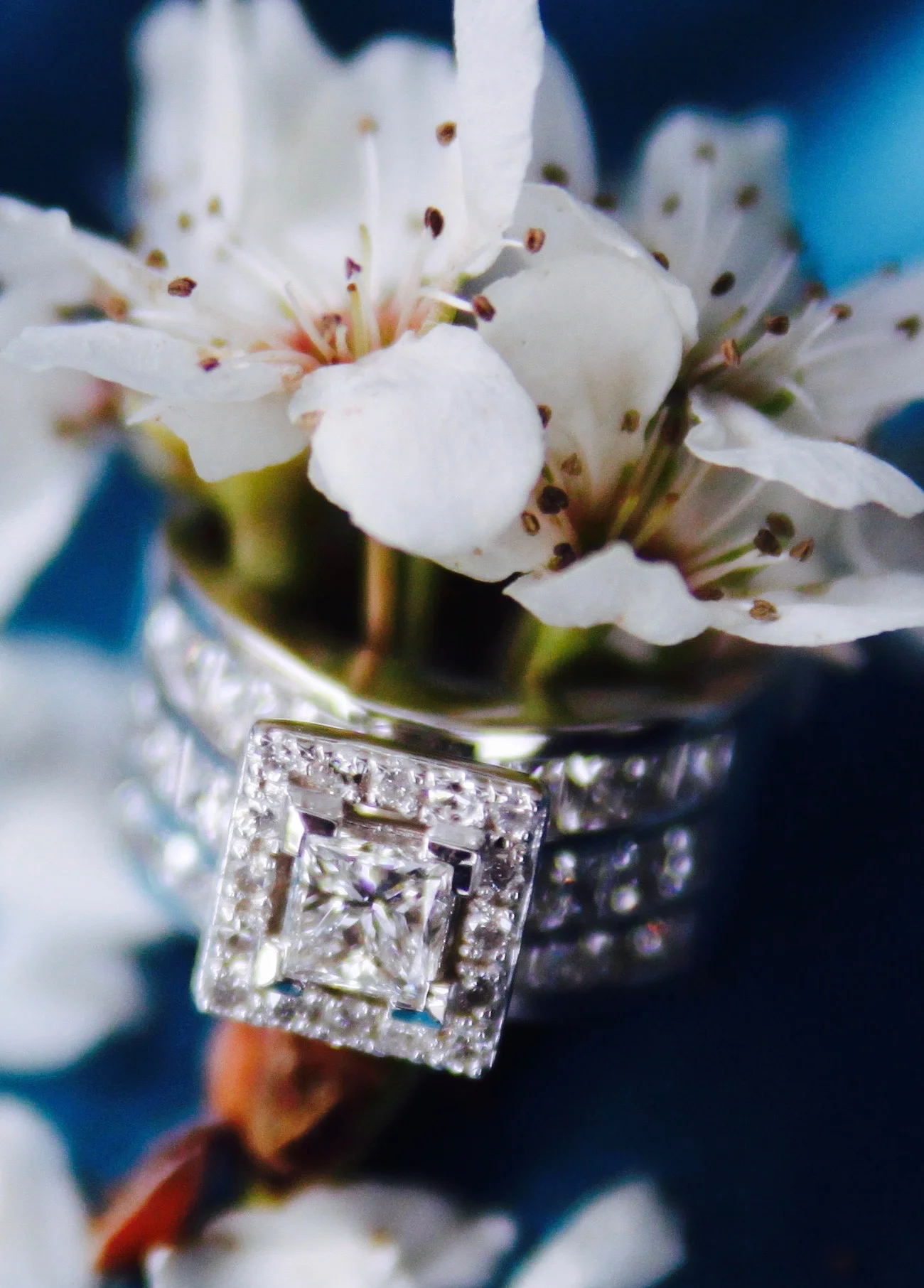 Custom Princess Cut Halo Wedding Set