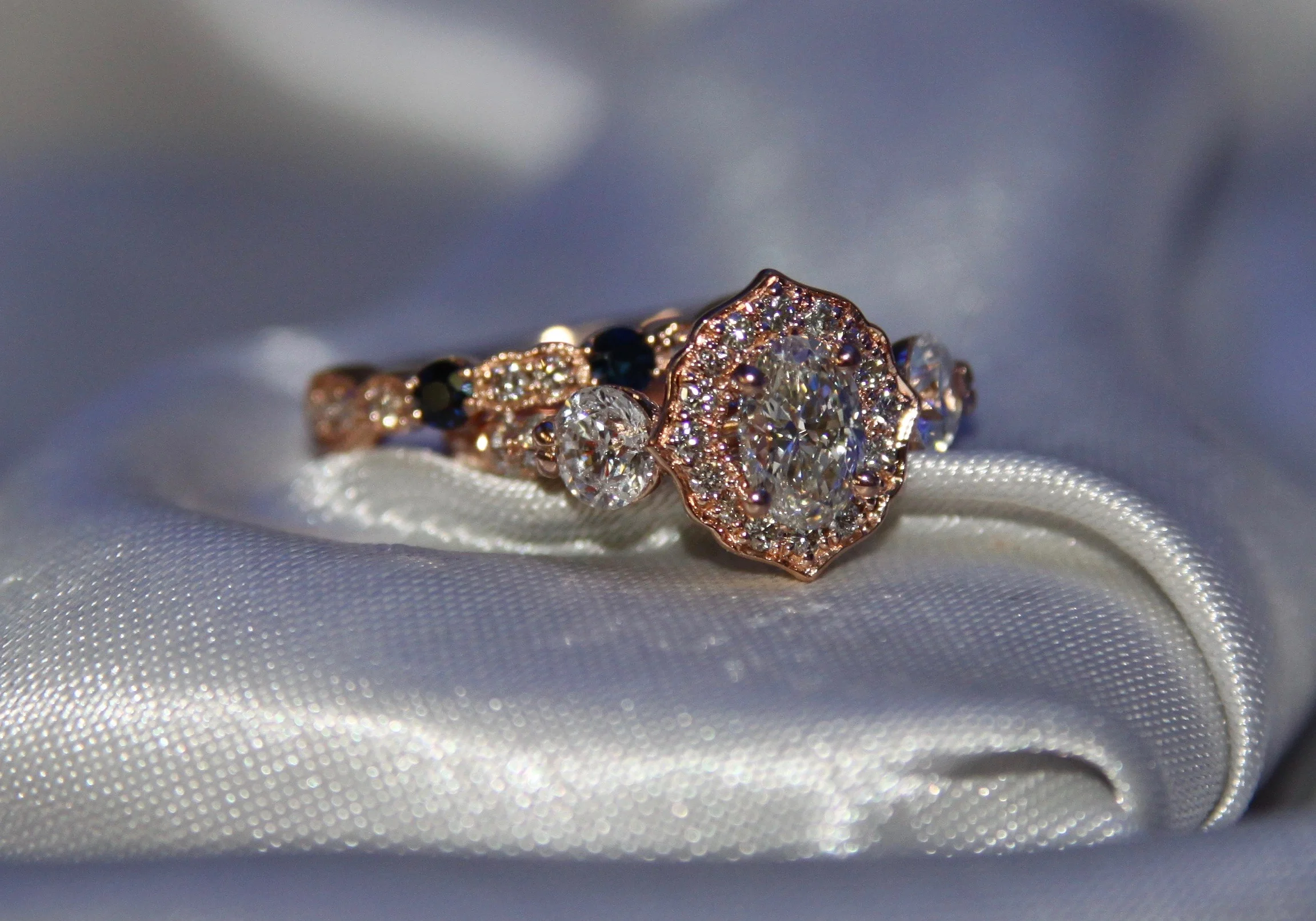 Custom Diamond and Emerald Wedding Set