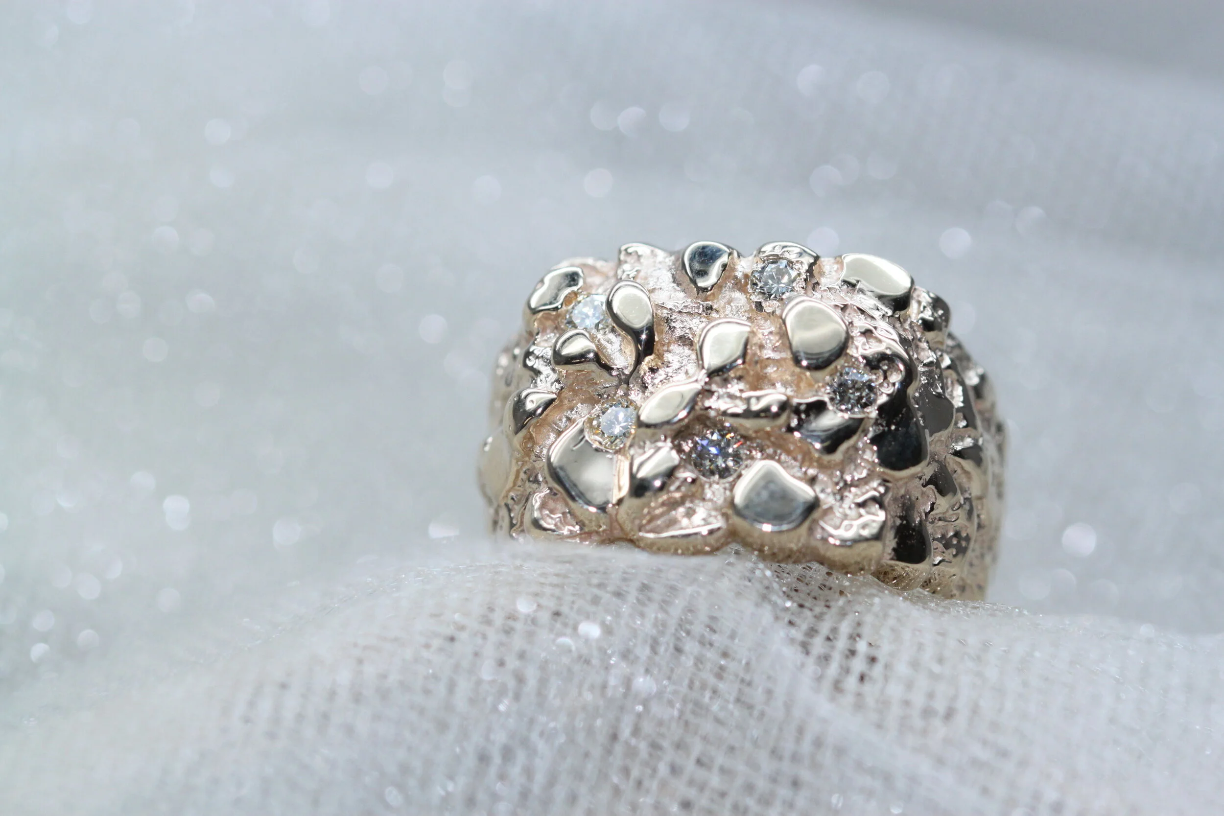 Custom Men's Diamond and Nugget Ring