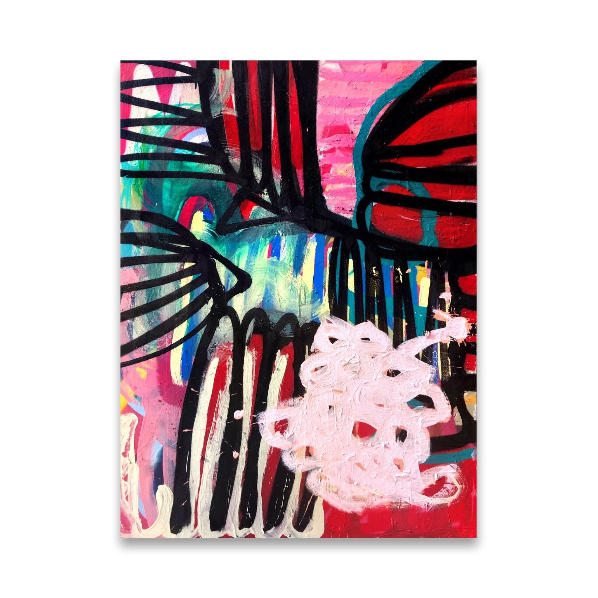 Imploding Raven, 30x40" spray paint, oil stick, ink and acrylic on canvas